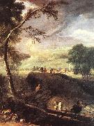 RICCI, Marco Landscape with River and Figures (detail) oil on canvas